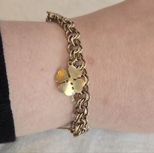 Elco 12k Gold Filled Lucky Charm Bracelet Horseshoe Four Leaf Clover Wishbone